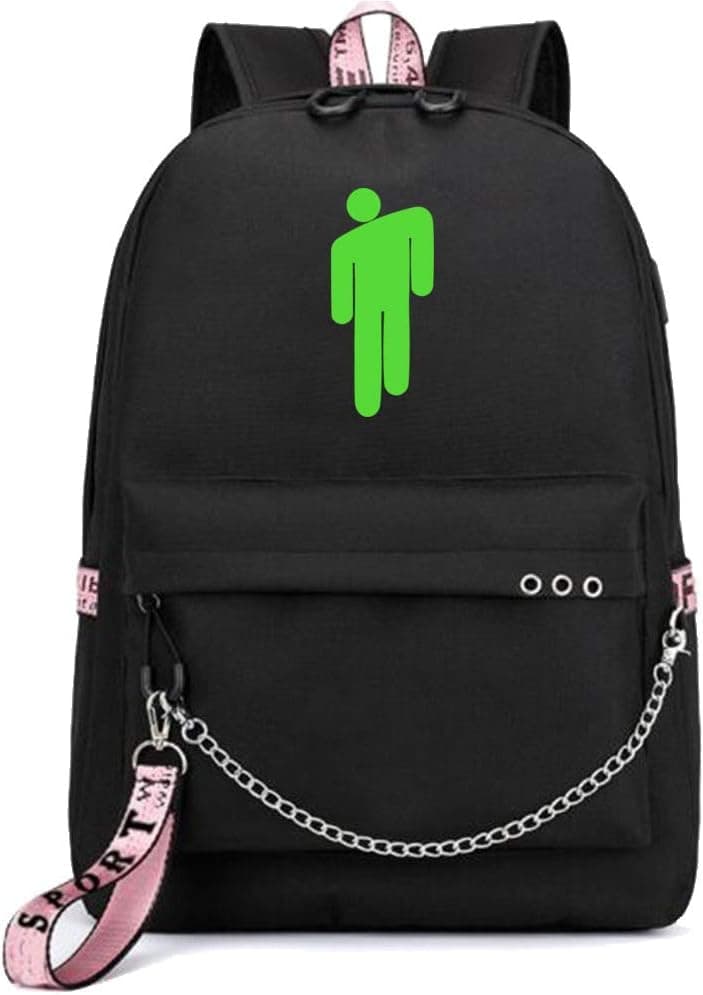 Billie Eilish Backpacks Merch USB Charging Daypack Hip Hop Style Outdoor Travel Shoulders Bag Laptop Sport Backpack Bookbag (Billie Eilish style 2)