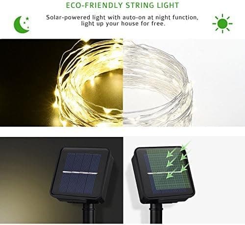 Solar String Lights, Miatec 100 LEDs Starry String Lights, Copper Wire solar Lights Ambiance Lighting for Outdoor, Gardens, Homes, Dancing, Christmas Party 6 pack