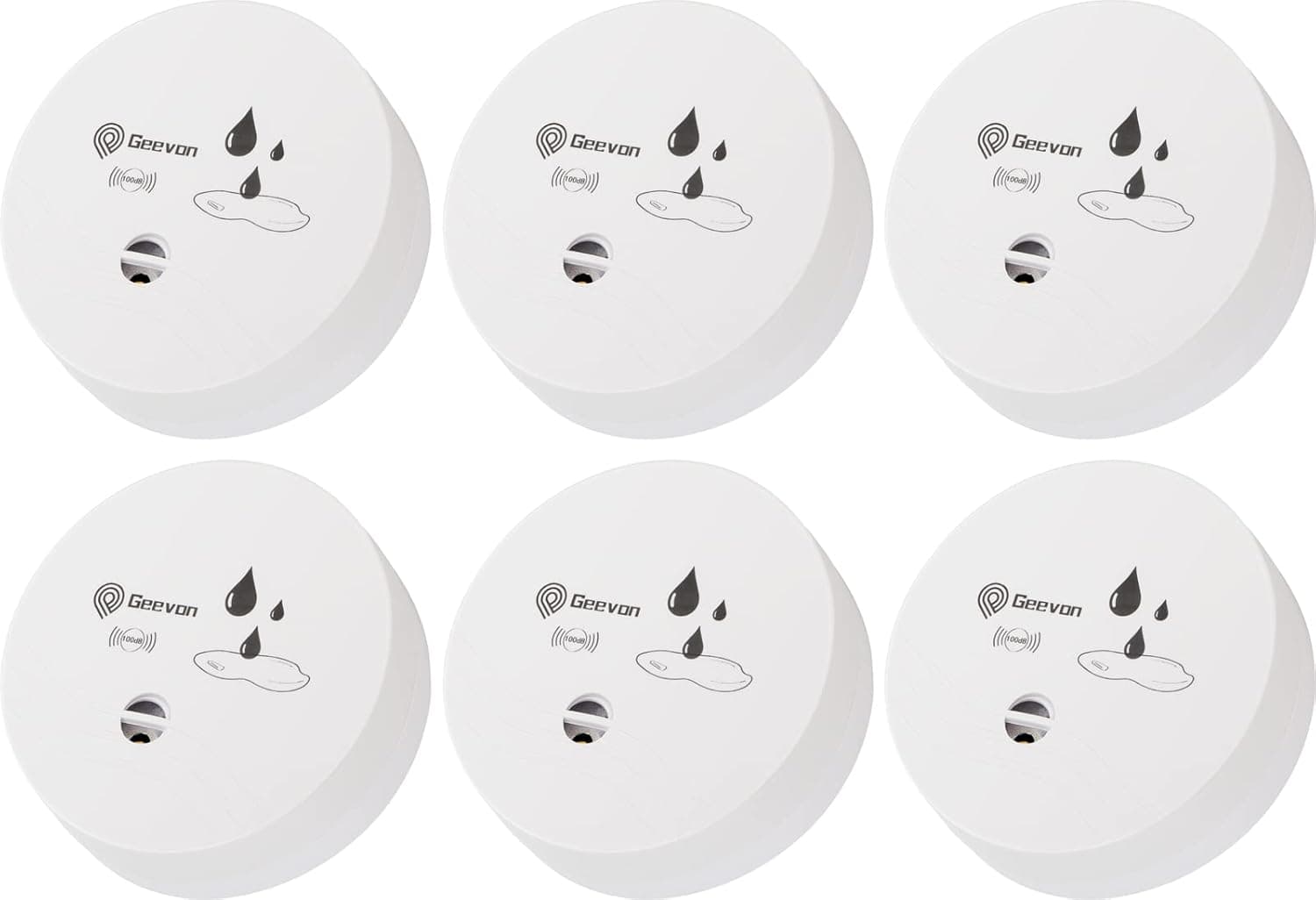 Geevon 6 Pack Water Leak Detector, 100dB Water Sensor Alarm Flood Detector for Basements, Bathrooms, Laundry Rooms, Kitchens, Garages, and Attics, Water Alarm Battery-Operated (Battery Included)