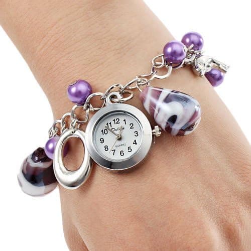 Ouku 1 Year Warranty Women's Alloy Plastic Analog Quartz Bracelet Watch with Lowest Price(Purple)