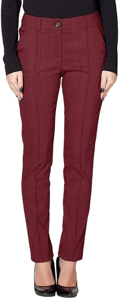Genayge Women's Casual Work Slim Pencil Comfy High Waist Pants Striped Button Trousers