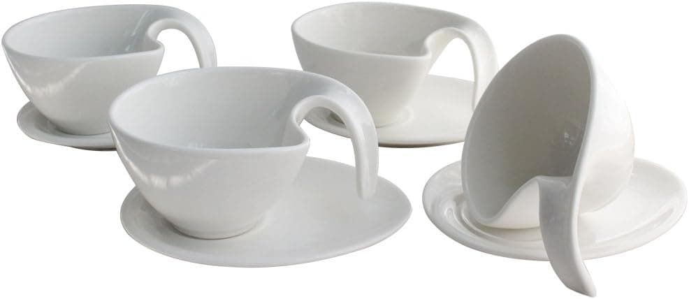Babayaga Novelty Personlised White Ceramic Christmas Coffee Mug Set with Saucer Cappuccino Latte mugs Unique Tea Cup Spiral Handel Assorted of 4