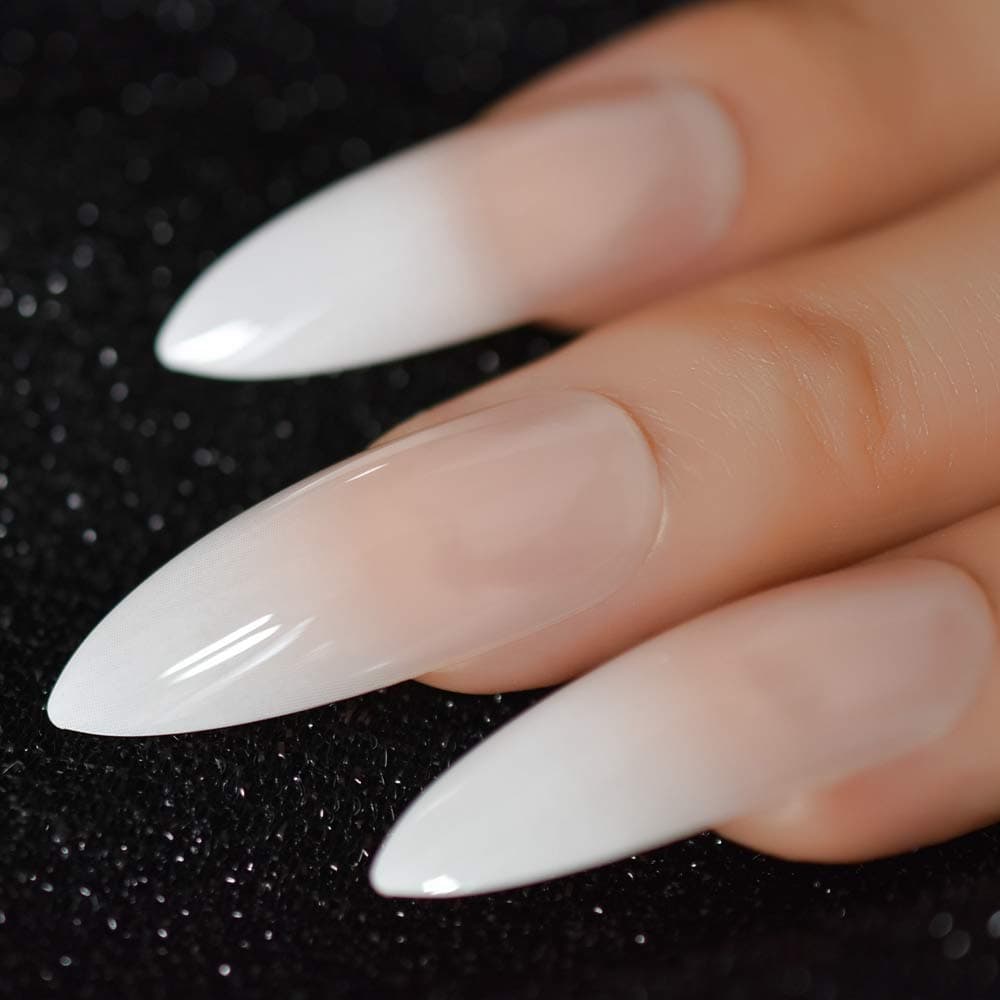 CoolNail Gradeint Natural Nude Pink Stiletto False Fake Nails Ombre French Extra Long Pointed Salon Press On Wear UV Nail Art Tips