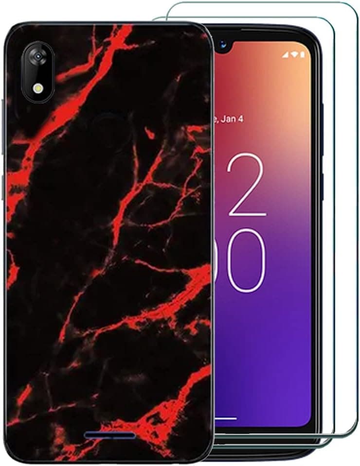 Ranyi for Moxee M2160 MH-T6000 Case with Screen Protector, Marble Slim TPU Case with Screen Protector 360 Full Body Shock Absorbing Marble Protection Case Cover for Moxee M2160 MH-T6000 6.0" -red