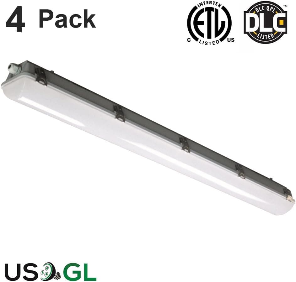 4 Pack LED 40 Watt 46" Vapor Proof Garage Shop Commercial Grade Light Fixture 5000K (Daylight) 120-277V Universal Voltage