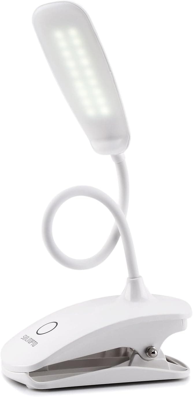 Clip on Reading light, Sunlitopto LED Book light, Rechargeable Desk Lamp with 3 Levels Brightness for Bed, Headboard, Computers, Warm White