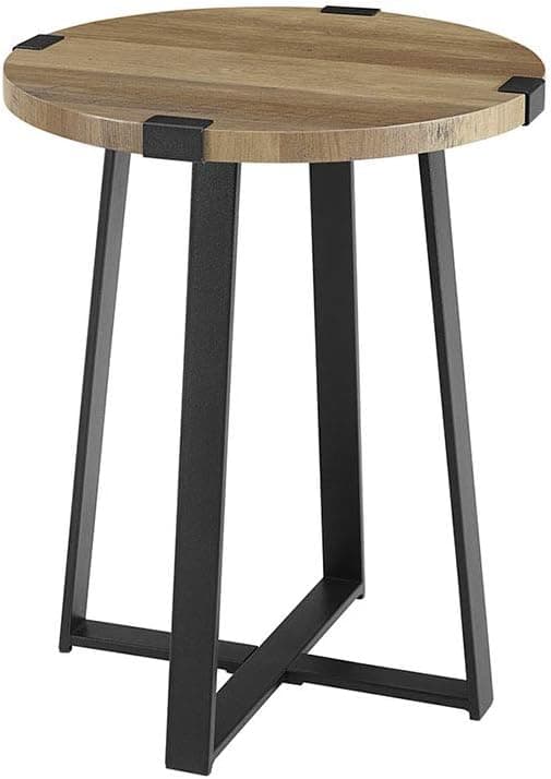 Walker Edison Anastasia Modern Metal Wrap X Base Accent Table, 18 Inch, Rustic Oak