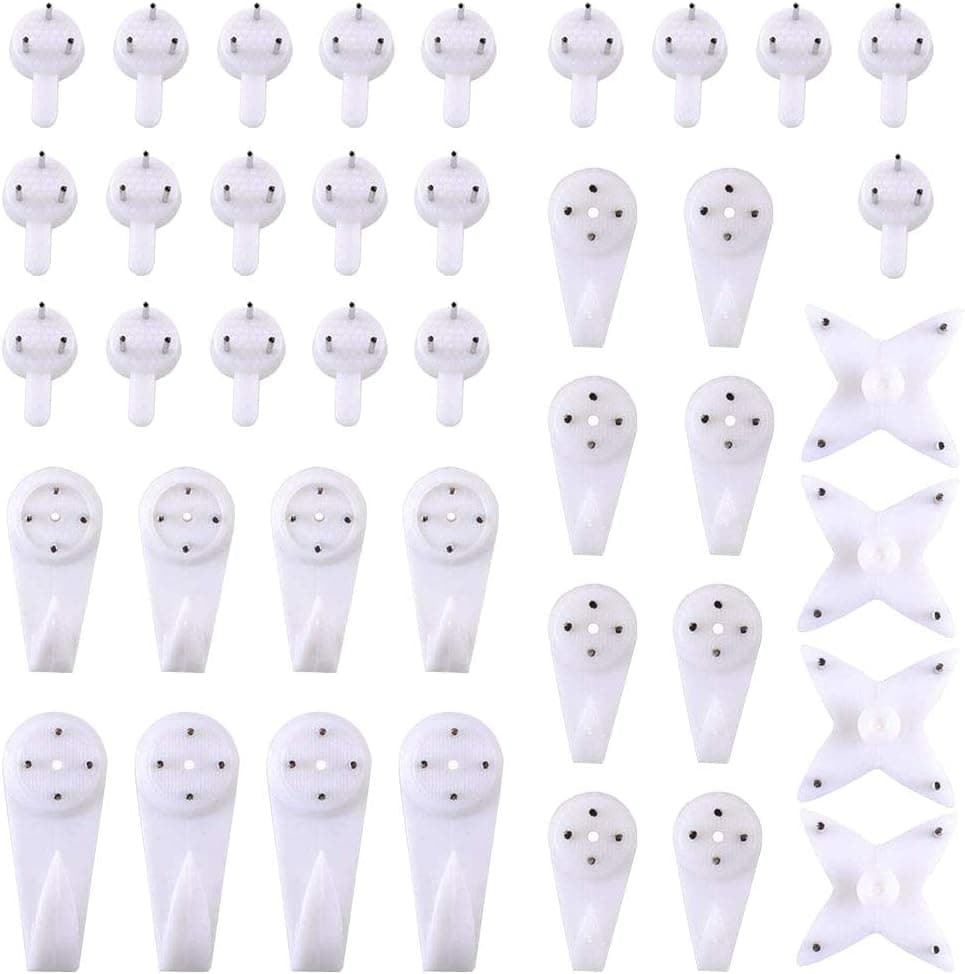 Willibill 40Pcs Invisible Nail Screws Wall Hooks No Trace Picture Hangers Traceless Photo Hook Hardwall Drywall Picture Hooks Multi Function Heavy Duty Picture Art Painting Frame Hanger (White)