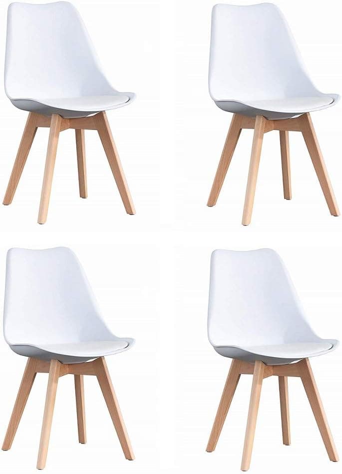 Dining Chairs Modern Kitchen Chairs Shell Side Chair with Beech Wood Legs and Soft Padded Cushion for Kitchen, Dining, Bedroom, Living Room Chair Set of 4 (B-White)