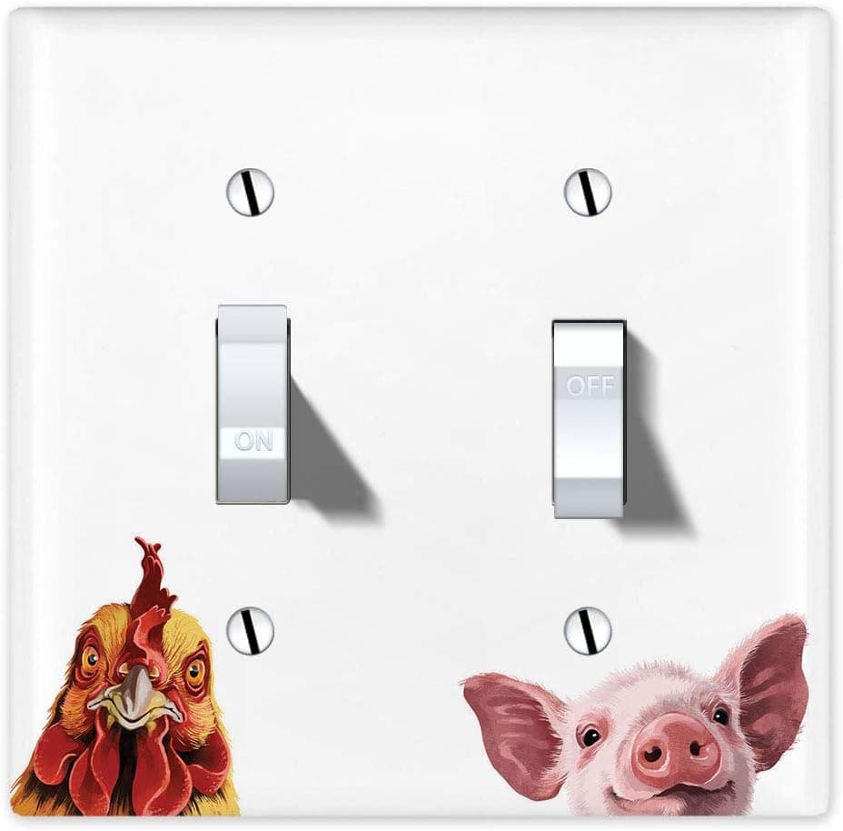 WIRESTER Double Gang Toggle Light Switch Plate/Wall Plate Cover - Cochin Chicken Baby Pig