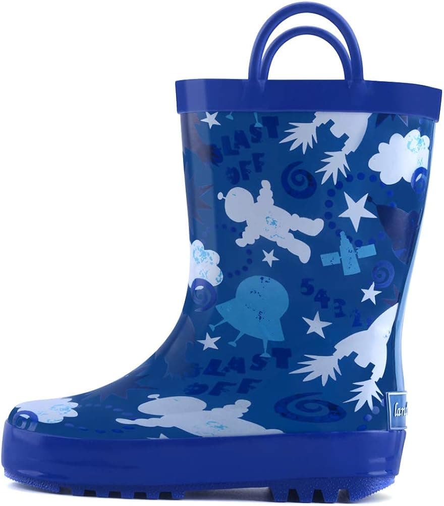Kids Rain Boots by Landchief, Boys Girls Waterproof Rainboots with Handles for Toddlers and Little/Big Kid Outdoor Use, Size 1, Green