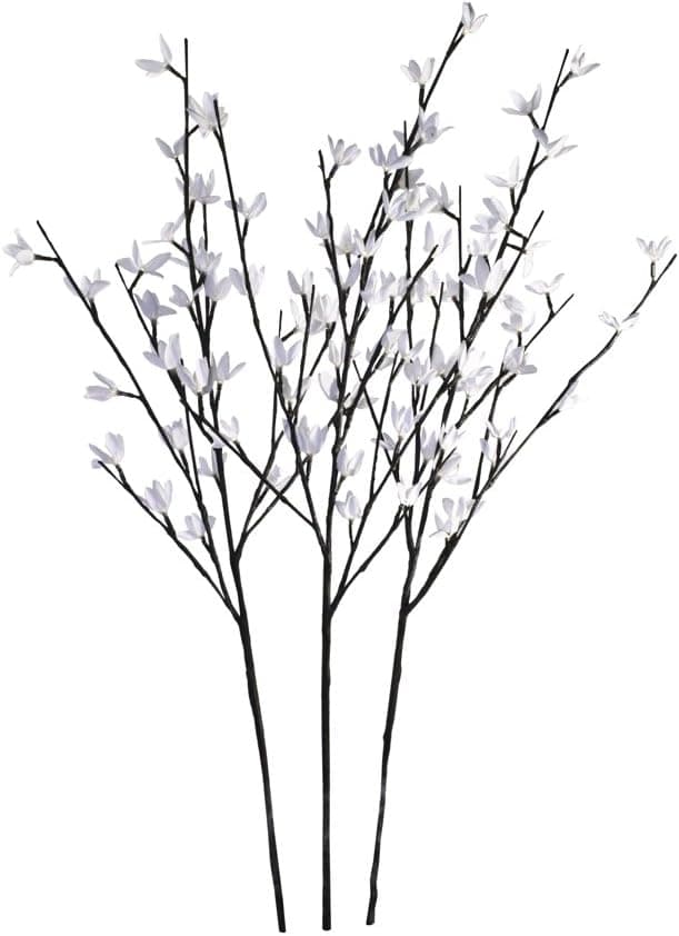 Hi-Line Gift Ltd Floral Lights Lighted White Forsythia (Set of 3 Branches) with 96 Bulbs, 40-Inch