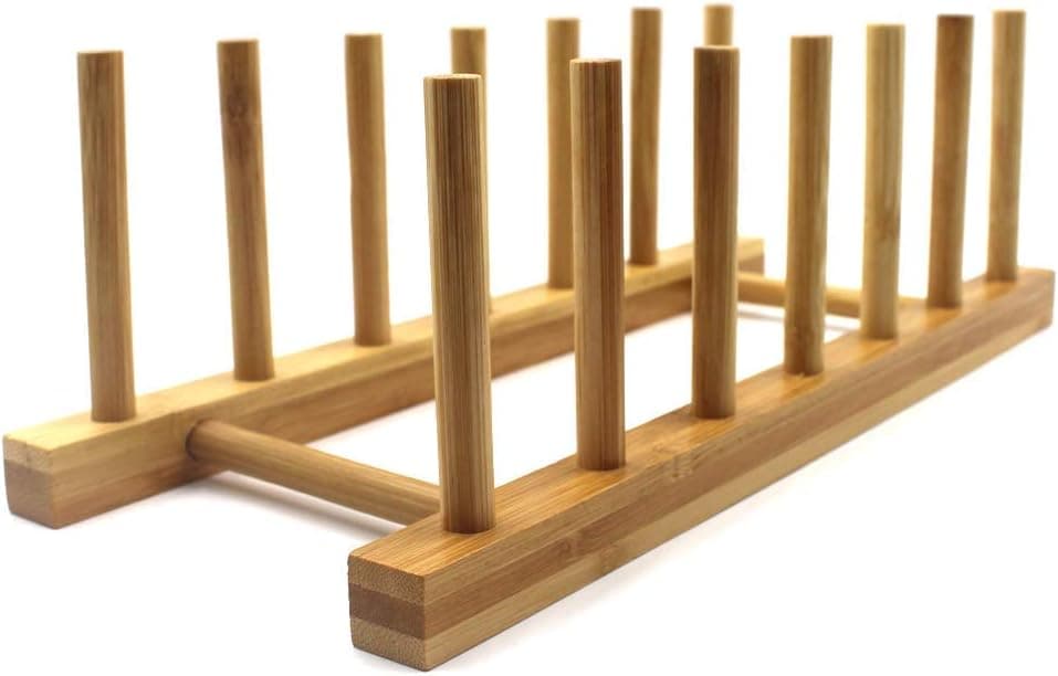 INNERNEED Bamboo Wooden Dish Rack Plates Holder Compact Kitchen Storage Cabinet Organizer for Dish/Plate/Bowl/Cup/Pot Lid/Cutting Board