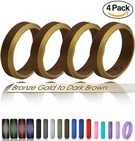 Knot Theory Bronze Gold to Espresso Brown Silicone Wedding Rings - 4 Pack, Metal Metallic Size 12, 6mm Band for Superior Comfort, Style, and Safety
