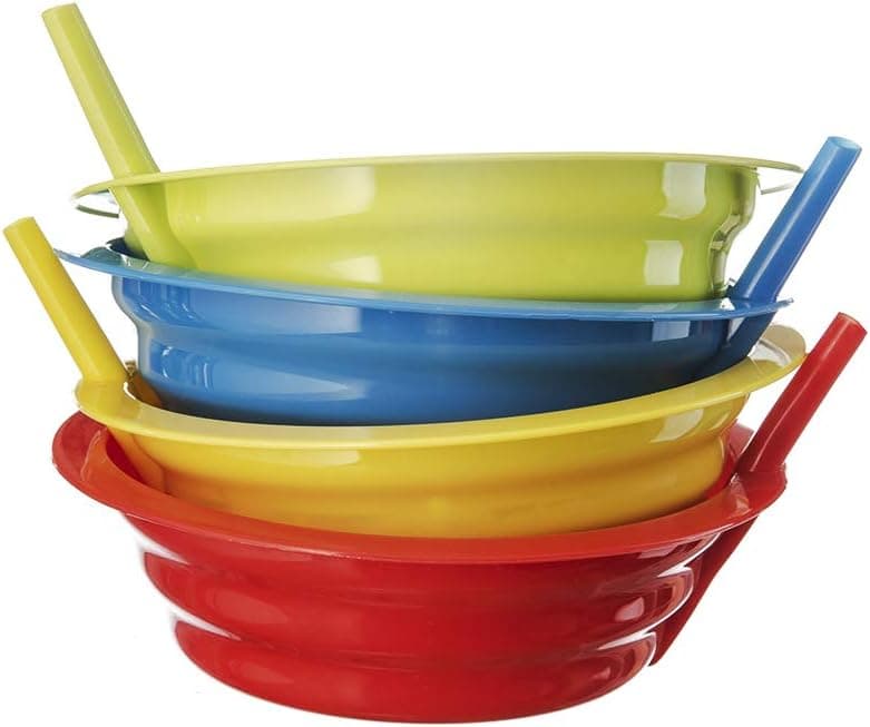 Sip-A-Bowl with Built in Straw 4 Pack | BPA-Free - 22 oz. Sip-a-Bowl | Microwave and Dishwasher Safe | Colors May Vary