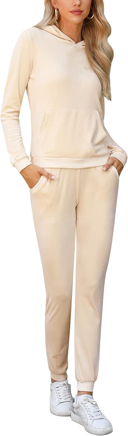 Aiboria Women's Solid Velour Sweatsuit Set Hoodie and Pants Sport Suits Tracksuits