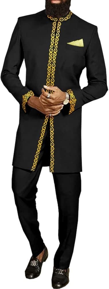 African Suit for Men Jacket and Trousers 2 Piece Set Dashiki Blazer with Kerchief Bazin Riche Kaftan Wedding Evening
