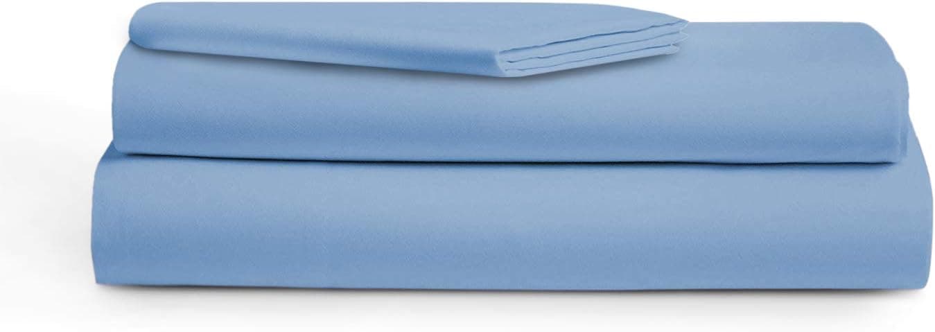 Audley Home 600 Thread Count 100% Egyptian Cotton, 3 Piece Bedsheet Set, 18” Deep Pockets, Smooth & Soft Sateen Weave, Hotel Quality (Light Blue, Twin XL)