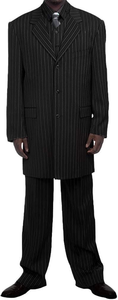 New Men's 3 Piece Black Gangster Pinstripe Dress Suit with Matching Vest