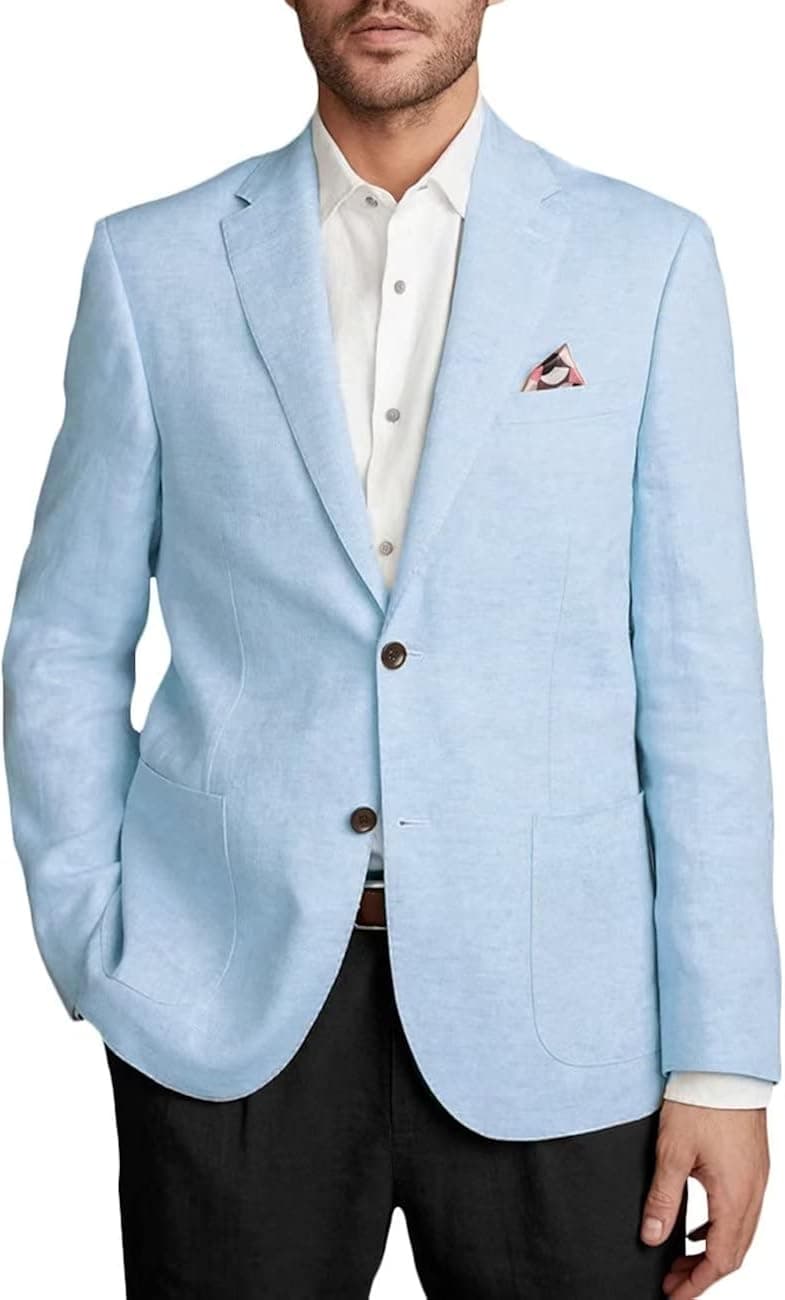 Men's Linen Blazer Jacket Casual Slim Fit Lightweight Two Buttons Blazer Sport Coat