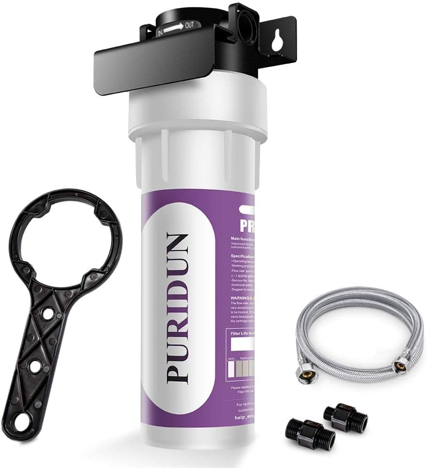 PURIDUN Under Sink Water Filter- 2 stages,Improve Taste,Water Filtration System,Reduce 99.9% Chlorine,Contaminant,Lead,Arsenic,Heavy Metals,Inline Water Filter,#PR-US-002, include 1 cartridge