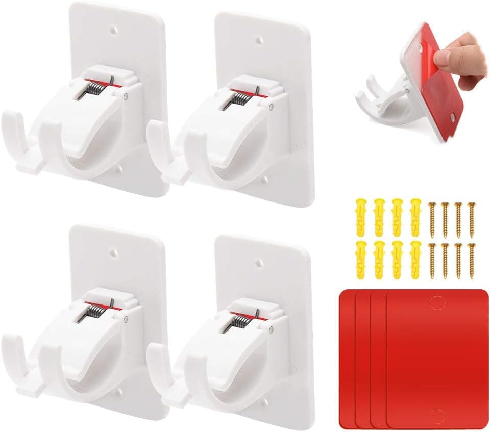 PURATEN Curtain Pole Bracket, 2/4pcs Universal Self-Adhesive Wall Mount Curtain Rod Holder for 15 to 39mm Diameter Pole with Screws (4pcs)