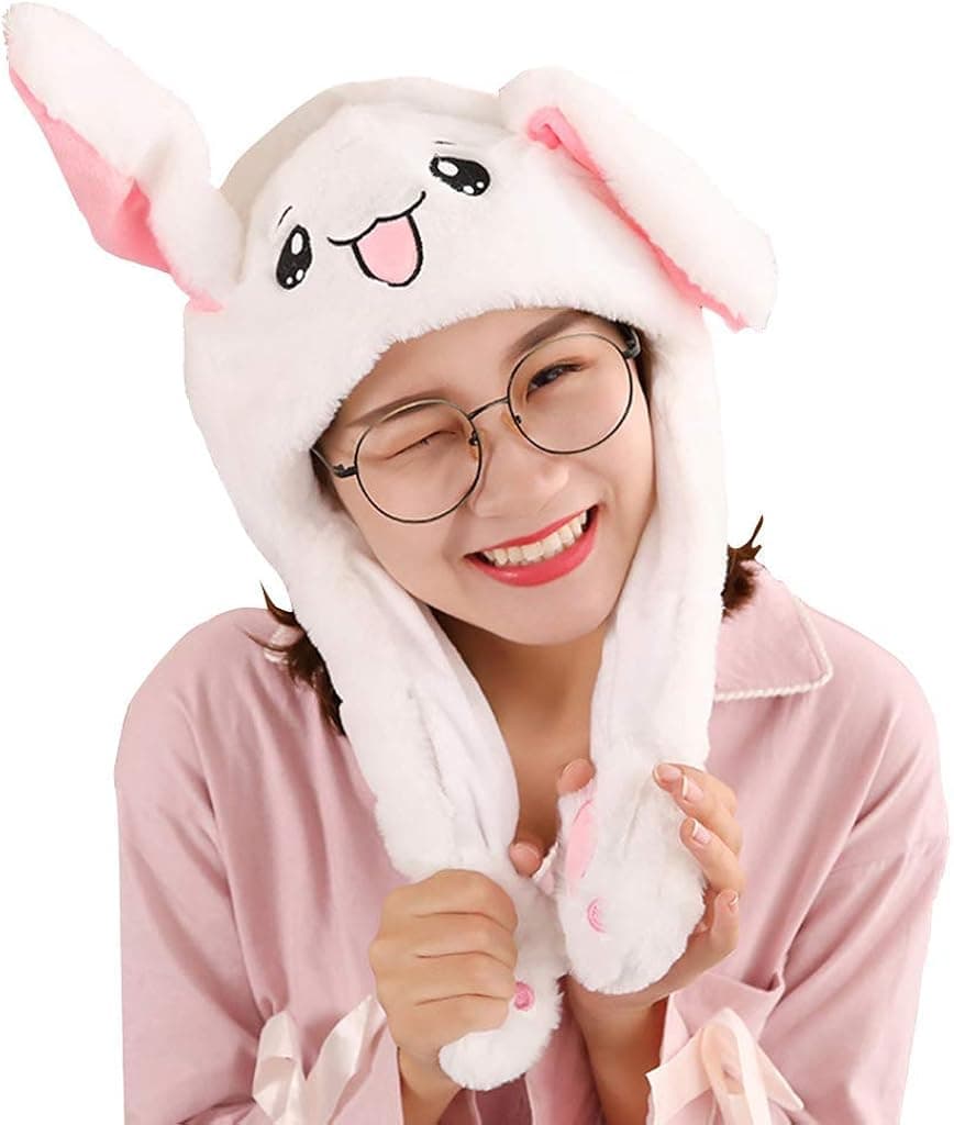 Ahn'Qiraj Cute Bunny Hat Ear Moving Jumping Hat Funny Animal Plush Rabbit Hats
