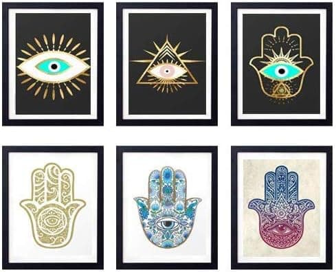 MS Fun Luck Hamsa Hand Evil Eye Canvas Art Prints Triangle Evil Eye,Set of 6 Pieces,8 X 10 Inches,No Frame
