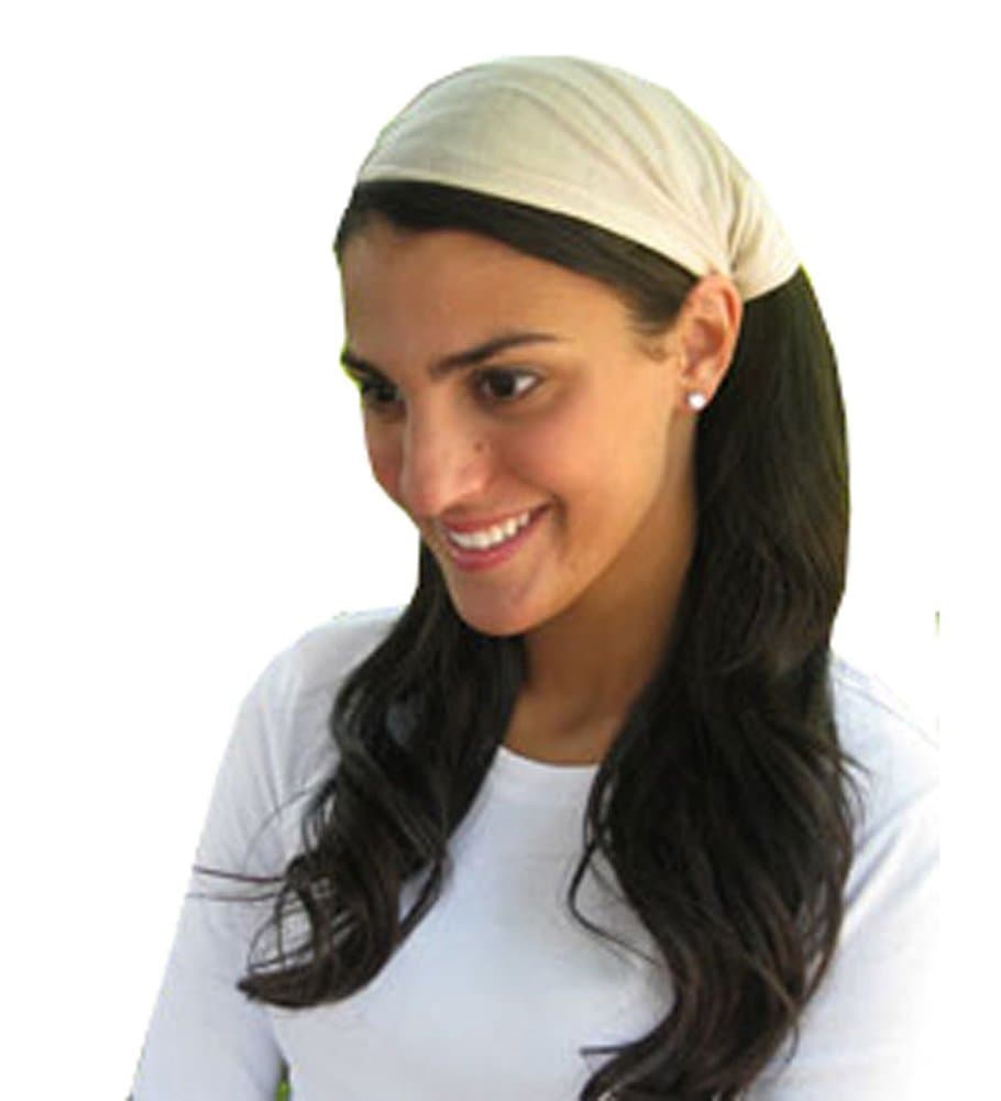 Beige Solid Cotton Wide Pre Tie Headband By CoverYourHair®