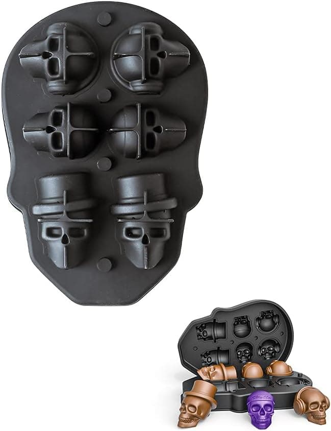 3D Skull Ice Mold Tray,Makes skull Ice Cubes,Jelly，Candy,Chocolate,Best for Your Whisky,Cocktails,Vodka and Juice Beverages.