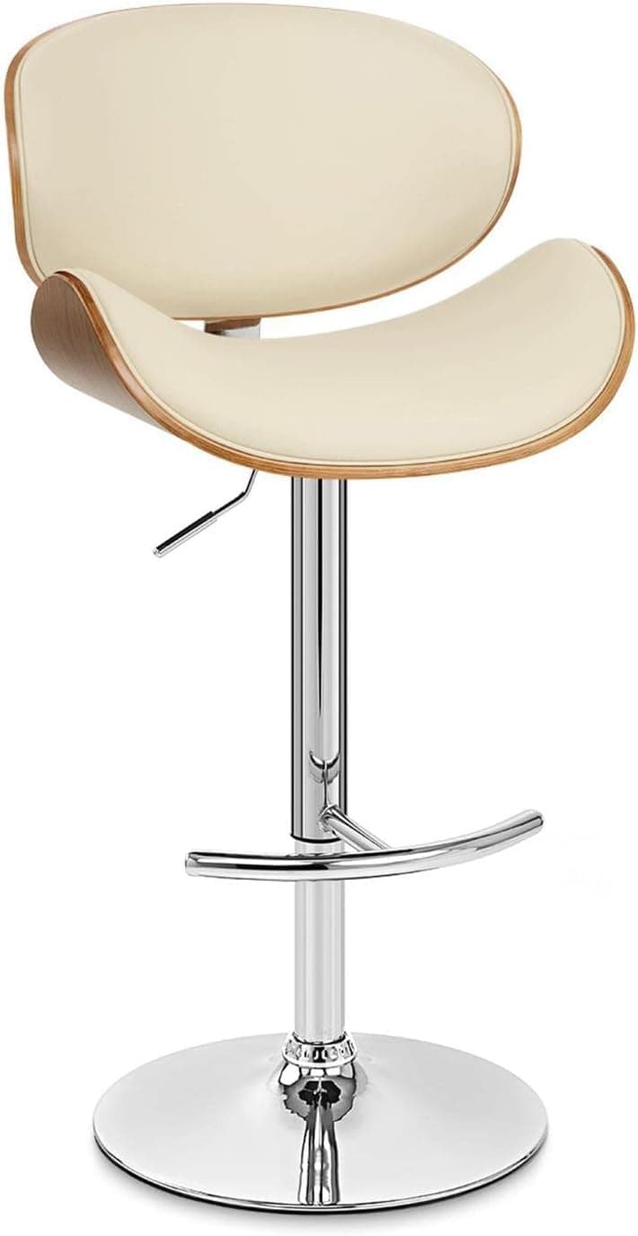 Armen Living Naples Swivel Barstool in Cream Faux Leather, Walnut Wood and Chrome Finish