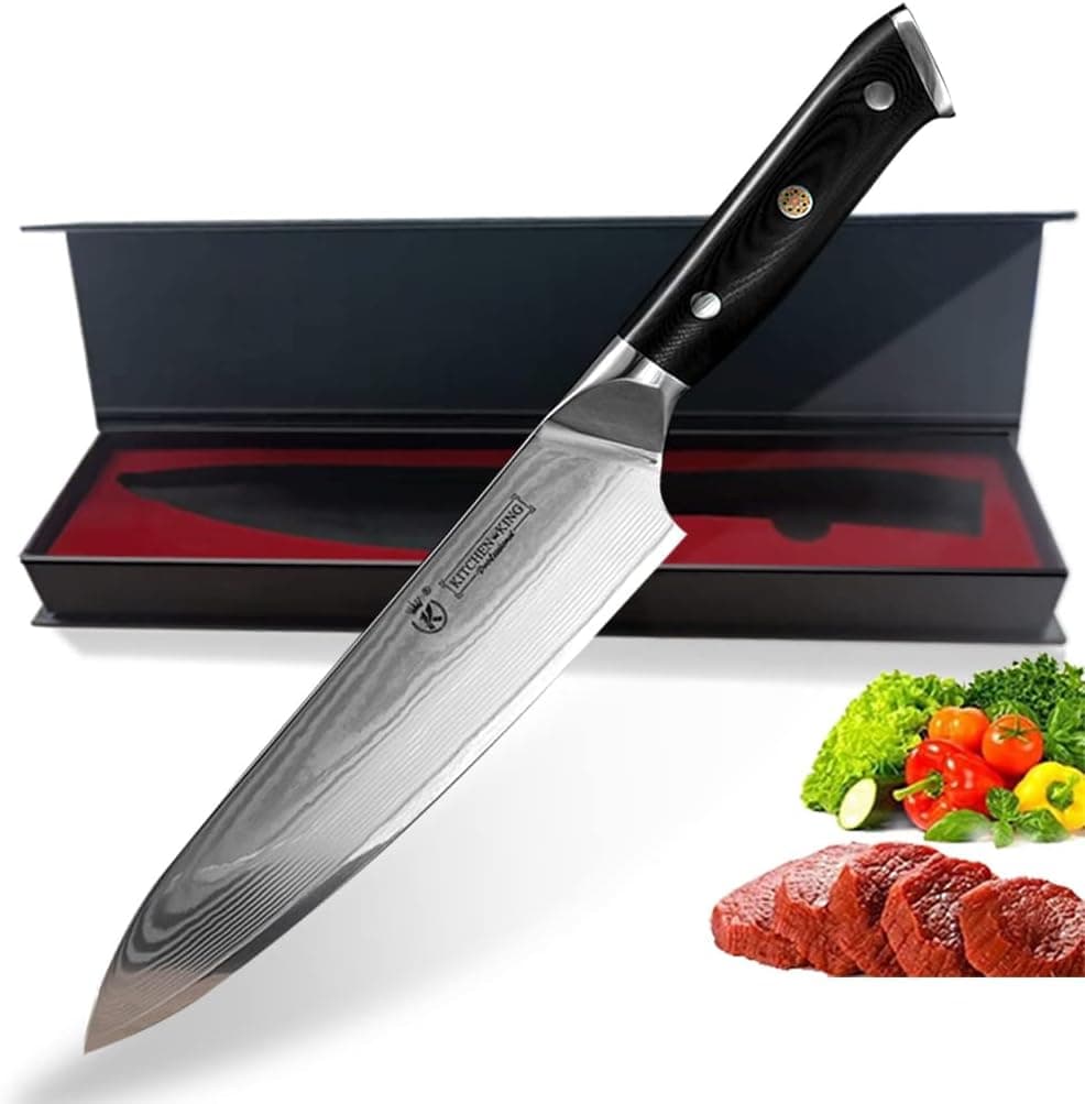 Chef Knife 8 Inch , Kitchen Knife Damascus Professional Sharp High Carbon Stainless Steel 67-Layer Meat Sushi Fruit Cutting Gyuto Chef Knife [Gift Box] Non-stick Blade (black, 8inch)