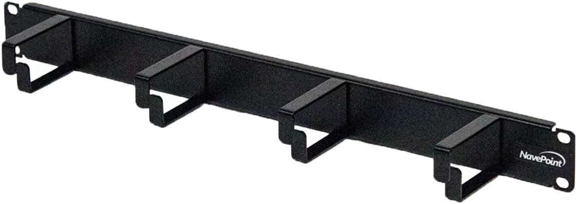 NavePoint 1U Horizontal 19-Inch Rack Mount Cable Management Panel with 4 D-Rings 2-Inches Deep Black