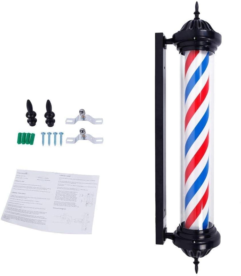 Mefeir 41" Barber Pole LED Light Rome Style,Hair Salon Barber Shop Open Business Sign,Rotating Spinning Red White Blue,LED Strips Energy Saving