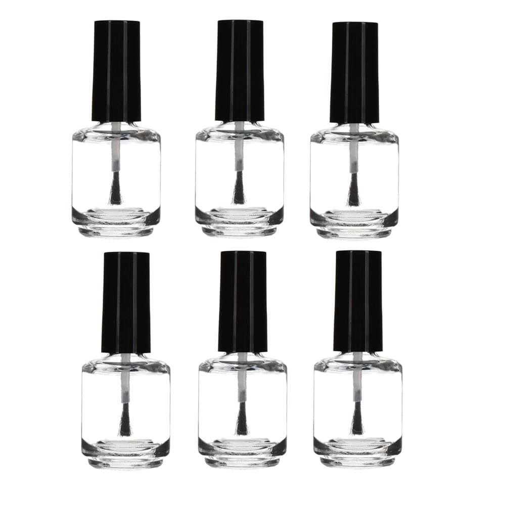 15ML Refillable Empty Nail Polish Bottles Containers for Nail Art Sample, 0.5oz Clear Glass Round Nail Polish Bottles with Cap and Soft Brush (6 Pack)