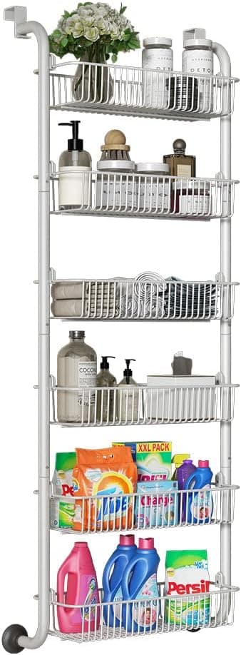 Thick forest 6-Tier Storage Rack Organzier Over Door Pantry Organizer Heavy-Duty Metal with 6 Baskets(White)