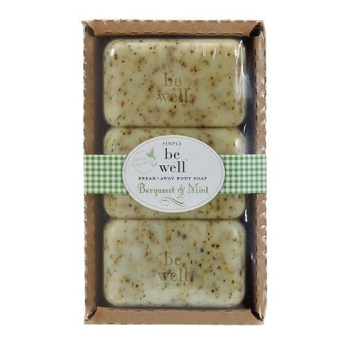 Simply be well BERGAMOT MINT Moisturzing Bar Soaps - Gluten, Paraben, Artificial Color Free - 9.5 OZ Gift Boxed Set of 3 Breakaway Bath Soaps
