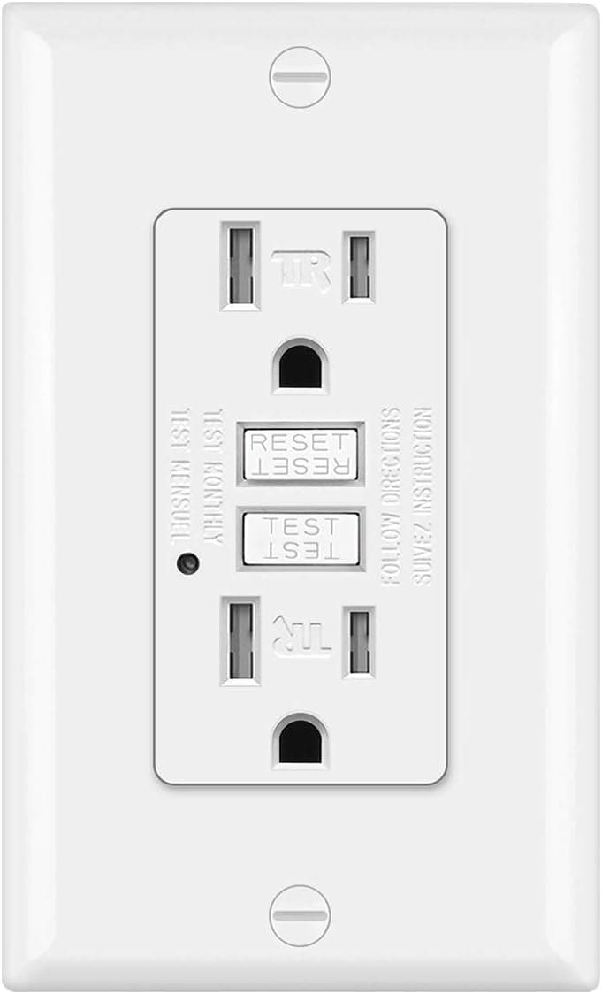 BESTTEN Tamper-Resistant GFCI Outlet Receptacle (15Amp 125Volt), LED Indicator, Decor Wall Plate and Screws Included, ETL Certified, White
