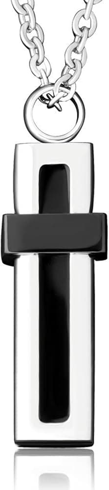 LovelyJewelry Rectangle Cremation Black Cross Urn Necklace For Ashes Stainless Steel Keepsake Memorial Pendant