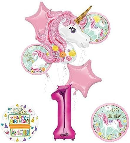 Unicorn Party Supplies "Believe In Unicorns" 1st Birthday Balloon Bouquet Decorations