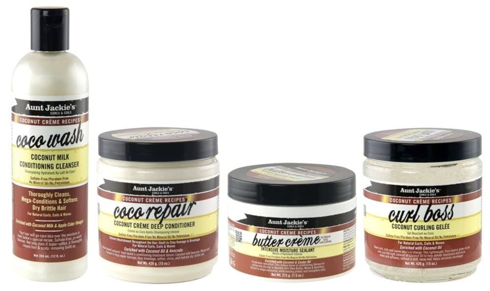 Aunt Jackie's Coconut Crème Bundle, All 4 Products in Collection, Rich, Creamy, Moisture Intensive Hydration For Hair of All Textures and Types