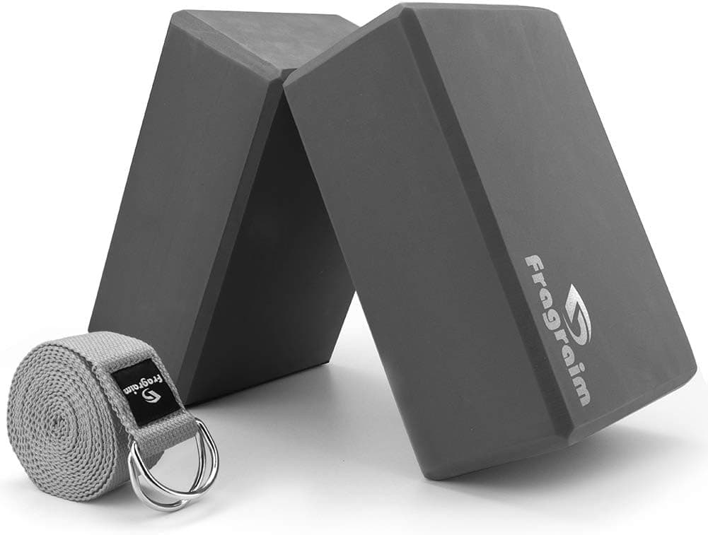 Yoga Blocks and Yoga Strap Set - 2PCS High Density EVA Foam Bricks 9”x6”x4” Plus (8FT) Metal D-Ring Stretching Belt Provides Stability Balance, Support and Deepen Poses for Yoga Fitness Pilates