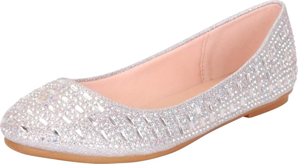 Cambridge Select Women's Round Toe Glitter Crystal Rhinestone Slip-On Ballet Flat,8 B(M) US,Silver Glitter