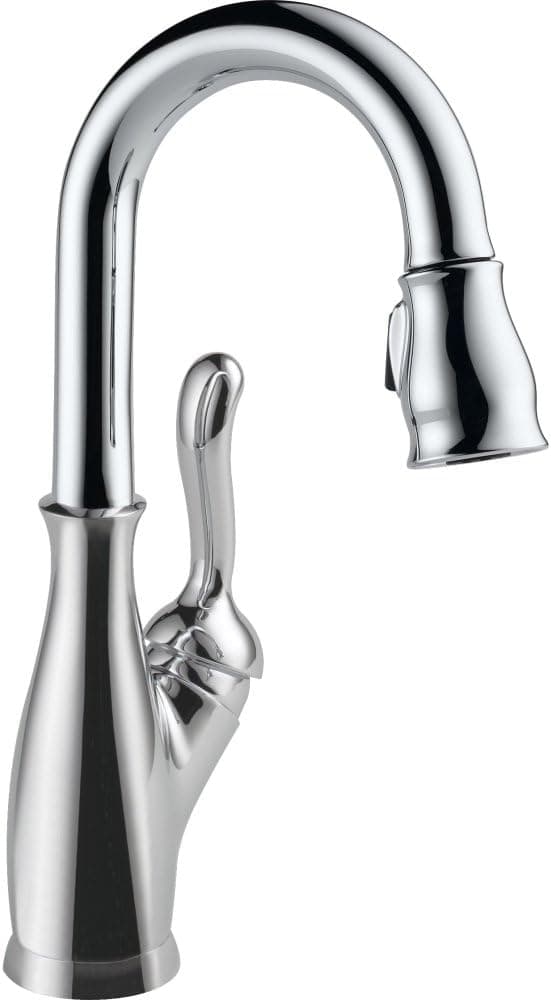Delta Faucet Leland Chrome Bar Faucet with Pull Down Sprayer, Chrome Bar Sink Faucet Single Hole, Wet Bar Faucets Single Hole, Prep Sink Faucet, Faucet for Bar Sink, Chrome 9678-DST