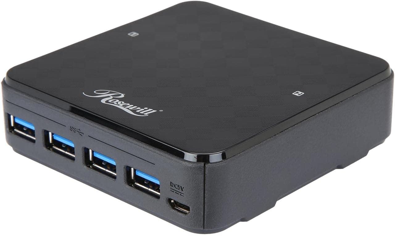 Rosewill USB 3.0 Sharing Switch Box, 4 Port USB 3.0 Peripheral Switch Hub Adapter for 2 Computers to Share USB Devices, PC Select Controller w/ 70” Cable, 2 USB 3.0 Cables Included - RCUS-17003