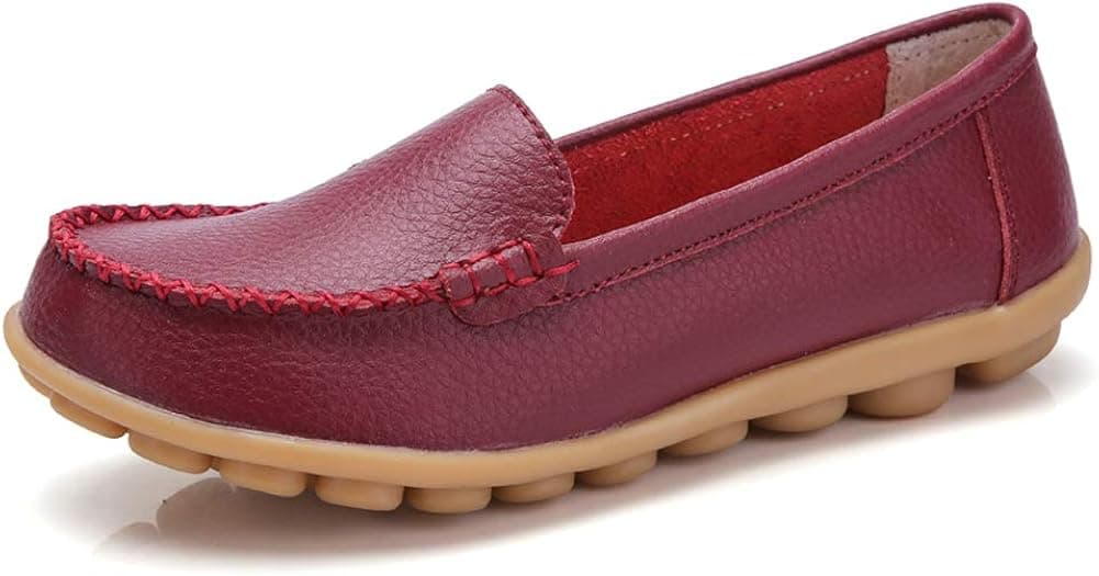 Harence Women's Soft Comfort Leather Loafers Slip On Driving Walking Flats Shoes WineRed