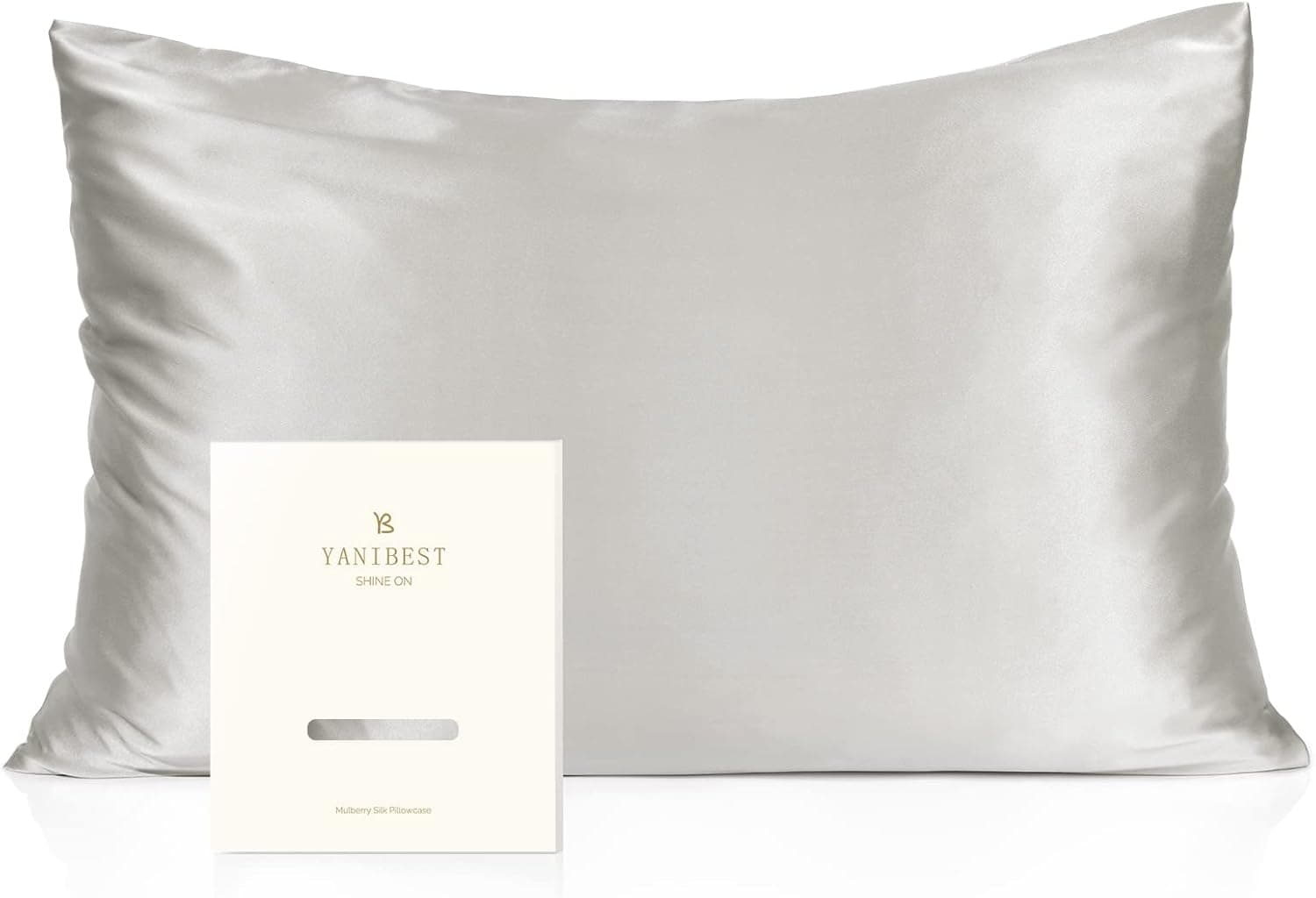 YANIBEST Silk Pillowcase for Hair and Skin 22 Momme 600 Thread Count 100% Mulberry Silk Bed Pillowcase with Hidden Zipper, 1 Pack Standard Size Pillow Case Grey
