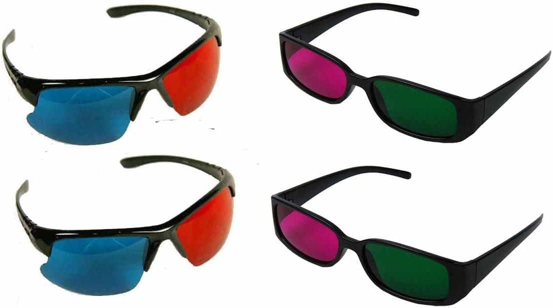 4 Pair 3D Anaglyph Glasses Blue/Red & Green/Red Half Cool Frame