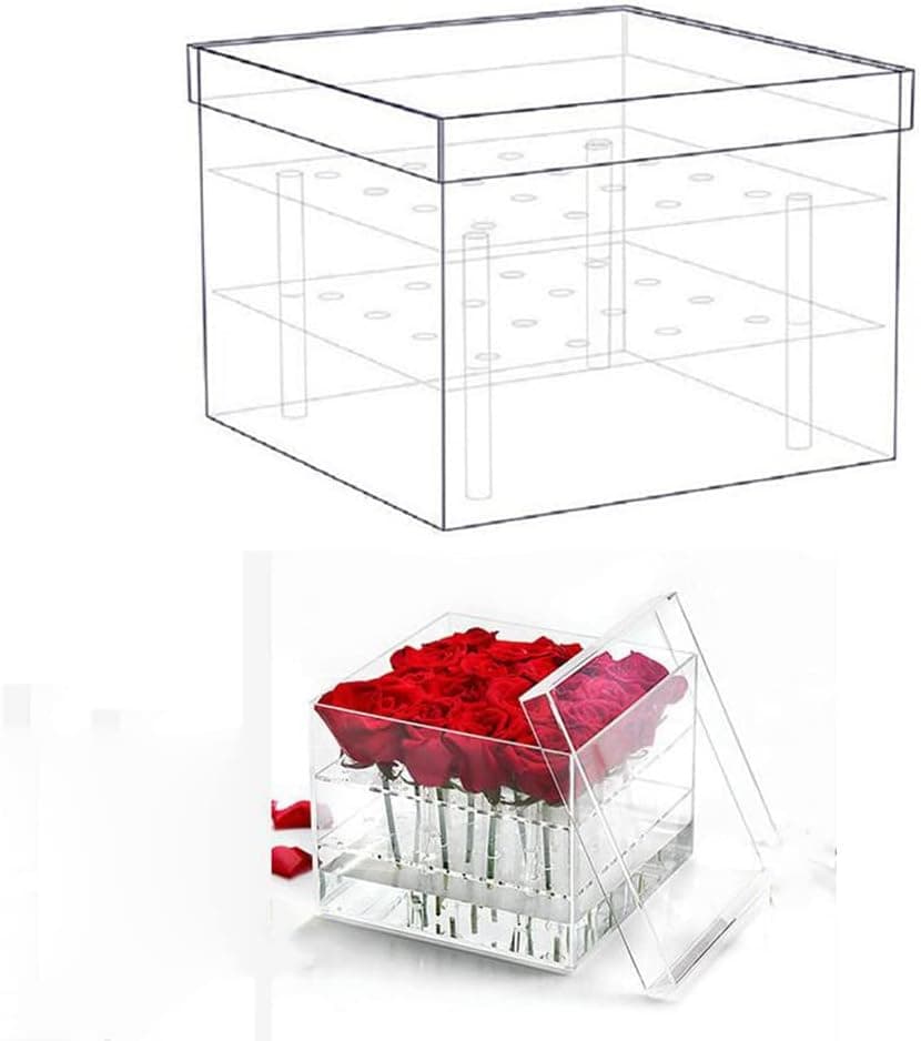 acrylic Rose Flower box,preserved rose Flower Box Water Holder, with Removable 2 Tiers - suitable for Mothers Day ,Valentine's Day, Thanksgiving, Christmas, Birthday Gift(16 Holes: 20*20*15cm)