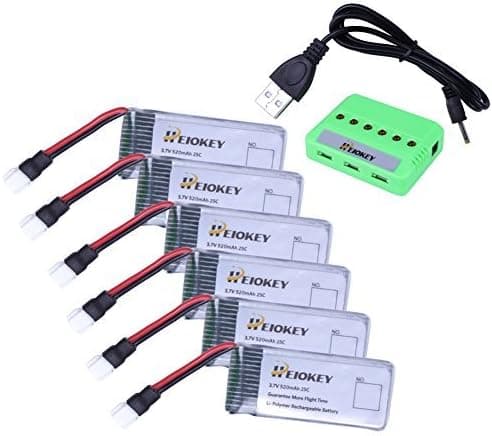 HEIOKEY 6pcs Upgrade 3.7V 520mAh 25C LiPO Battery with X6 Battery Charger for Hubsan X4 H107,H107C,H107L RC Quadcopter,Syma X11 X11C,Holy Stone HS170 HS170C F180C Compatible with Walkera Super CP